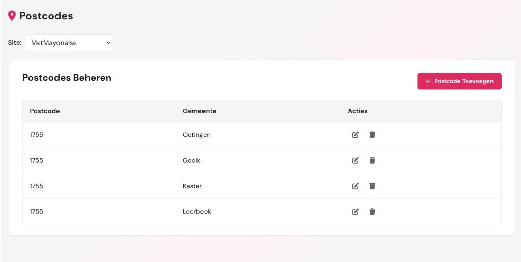 Postcodes beheren in MM Admin