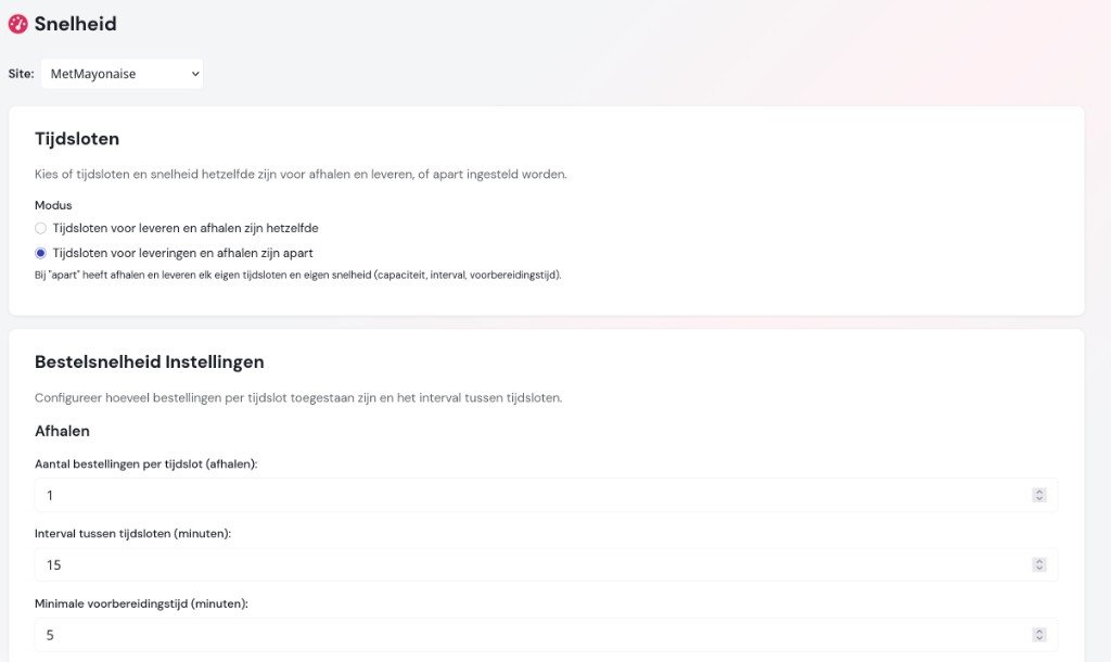 Snelheid en tijdsloten in MM Admin